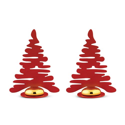 Alessi Tischkarten Barkplace Tree – Set 2 Stück | bunter Stahl mit Porzellanmagnet, elegantes Weihnachtsdesign für die Festtafel von Alessi