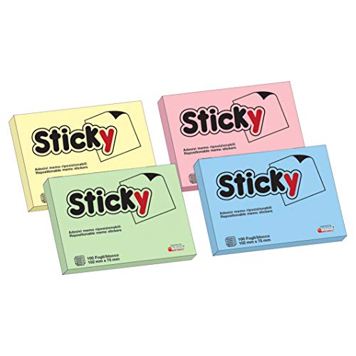 Alevar Sticky Notizblock, wiederverwendbar, Format 75 x 102 mm, Farbe blau, 12 Stück von Alevar