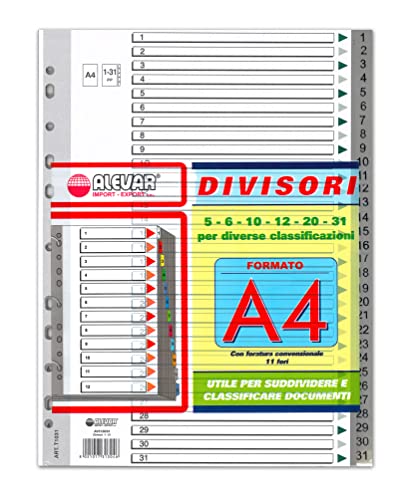 Alevar - Große Register A4 11 Loch / 31 Blatt 1-31 Zahlen von Alevar