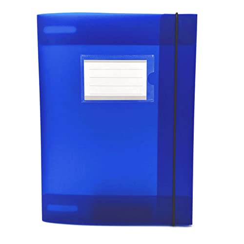 Alevar Ordner 3 Klappen mit Gummiband und transparentem Fenster mit Etikett, durchsichtigem Kunststoff, Format 32 x 24 cm, Rücken 1,8 cm, Farbe Blau von Alevar