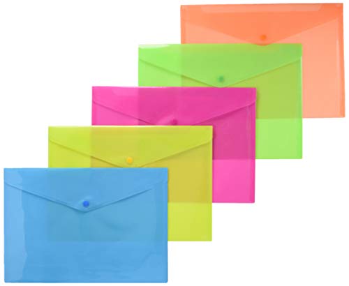 Briefumschläge mit Druckknopf A4 Neonfarben sortiert Packung mit 5 Stück von Alevar