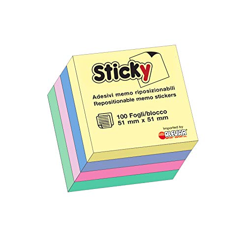 Alevar Sticky Cubo 250 Stück repositionierbare Aufkleber, Format 51 x 51 mm, 4 verschiedene Pastellfarben von Alevar