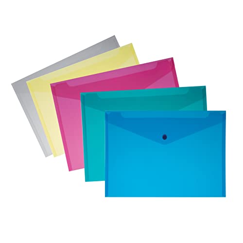Umschlag mit Knopf A5, Dokumentenhalter aus Polypropylen mit Druckverschluss, verschiedene Farben, 5 Stück Umschlag mit Knopf A5, Dokumentenhalter aus Polypropylen mit Druckverschluss, verschiedene Farben, 5 Stück von Alevar