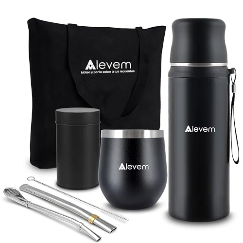 Mate Argentino Komplettes Set, 7-teilig, inklusive mattem Kürbis, 2 matte Glühbirnen, 1 l, Argentinischer Mate-Thermoskanne mit 1 l, Aufbewahrungsbox für Yerba Mate Argentinien und Transporttasche für Mate Argentino Komplettes Set, 7-teilig, inklusive mattem Kürbis, 2 matte Glühbirnen, 1 l, Argentinischer Mate-Thermoskanne mit 1 l, Aufbewahrungsbox für Yerba Mate Argentinien und Transporttasche für von Alevem