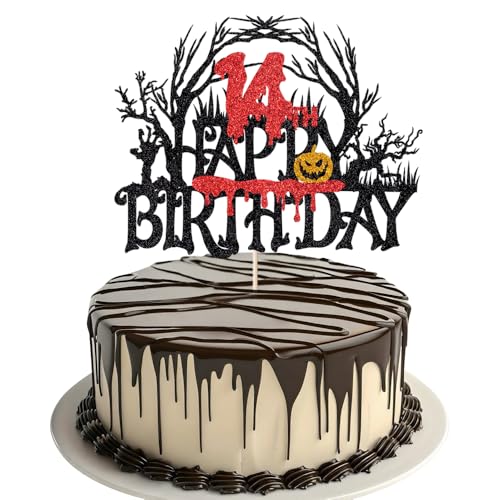 Killer Happy 14th Birthday Cake Topper, Halloween Zombie Vampire Bloody Friday Birthday Decor Halloween Horror Themed 14th Birthday Party Decorations von Alewoaly