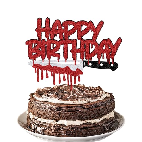 Killer Happy Birthday Cake Topper, Halloween Themed Birthday Cake Decorations, Horror Movie Party Decor, Halloween Zombie Vampire Party Decoration Supplies Glitter Killer Happy Birthday Cake Topper, Halloween Themed Birthday Cake Decorations, Horror Movie Party Decor, Halloween Zombie Vampire Party Decoration Supplies Glitter von Alewoaly