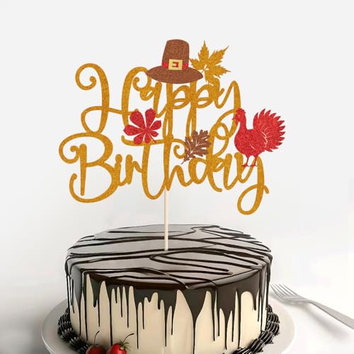Tortenaufsatz mit Glitzer-Ahornblatt, Truthahn-Motiv, Cupcake-Picks, Happy Thanksgiving Day, Geburtstagsparty, Kuchendekorationen von Alewoaly