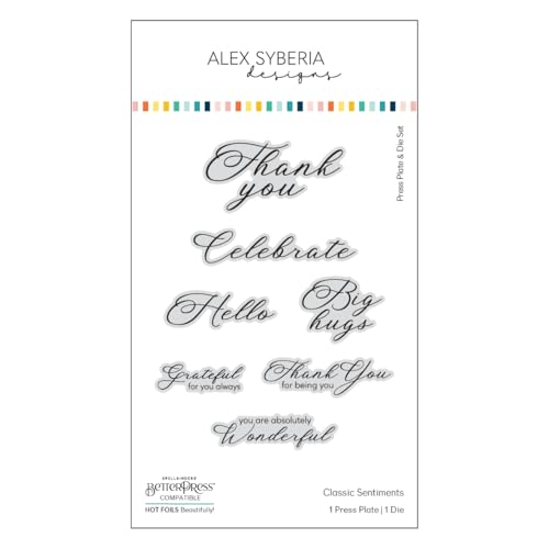 Alex Syberia Designs Classic Sentiments Pressplatte und Stanzformen-Set von Alex Syberia Designs