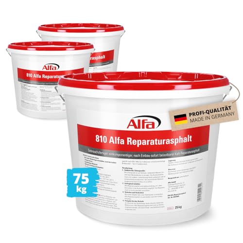 3x 25kg Alfa Reparaturasphalt Profi-Qualität Kaltasphalt Körnung 0 bis 5 mm zur Ausbesserung von Schlaglöchern im wiederverschließbaren Eimer, Reparatur Asphalt von Alfa