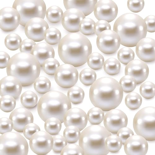 JDBlissful 150 Stück Perlen Ohne Loch Weiß 8mm 14mm 20mm, Weisse Perlen, Kunstperlen Schwimmende Perlen, Glänzende Perlen Ohne Loch, für DIY Halsketten Ohrringe, Kleidung Dekorieren, Armbänder von Algasan
