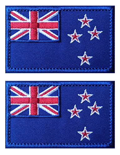 2 Stück AliPlus Neuseeland-Flaggen-Aufnäher, bestickt, taktische Militär-Moral-Aufnäher, Klettverschluss (blauer Rand) von AliPlus