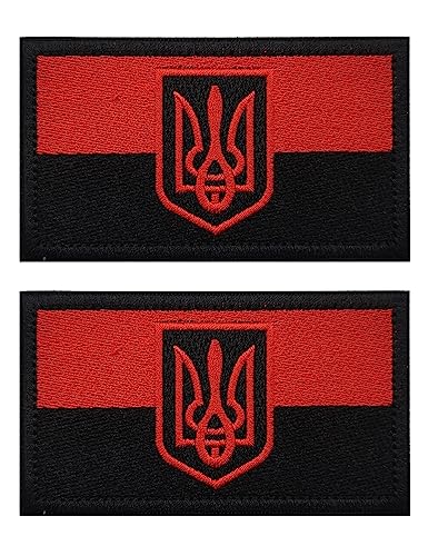 2 Stück AliPlus Ukraine Flagge Patches Ukraine Schild Patches Bestickter Patch Moral Patch Applikation Verschluss Haken und Schlaufe (Emblem Rot Schwarz) von AliPlus