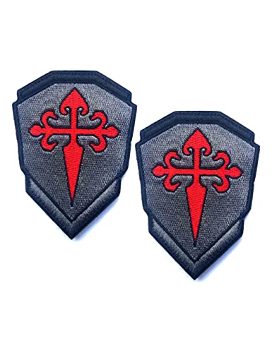 2 Stück Ritter Santiago Kreuz Patches Ritter Aufnäher bestickt Moral Patch (grau) von AliPlus