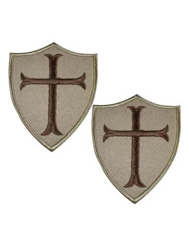 2 Stück Tempelritter Kreuz Patches Ritter Aufnäher bestickt Moral Patch (Khaki) von AliPlus