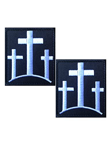 AliPlus 2 Stück Aufnäher mit drei Kreuze, christliches Kreuz, Kalvary Kreuze, bestickte Aufnäher, taktischer Moral-Patch, Haken und Schlaufe (silberfarben, weiß) von AliPlus