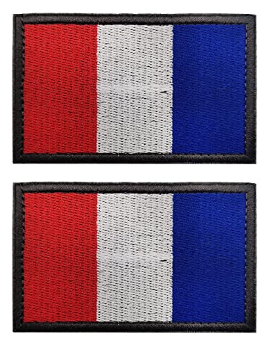 AliPlus Flicken mit französischer Flagge, bestickt, taktische Militär-Moral-Aufnäher, Klettverschluss und Schlaufe (grauer Rand), 2 Stück von AliPlus