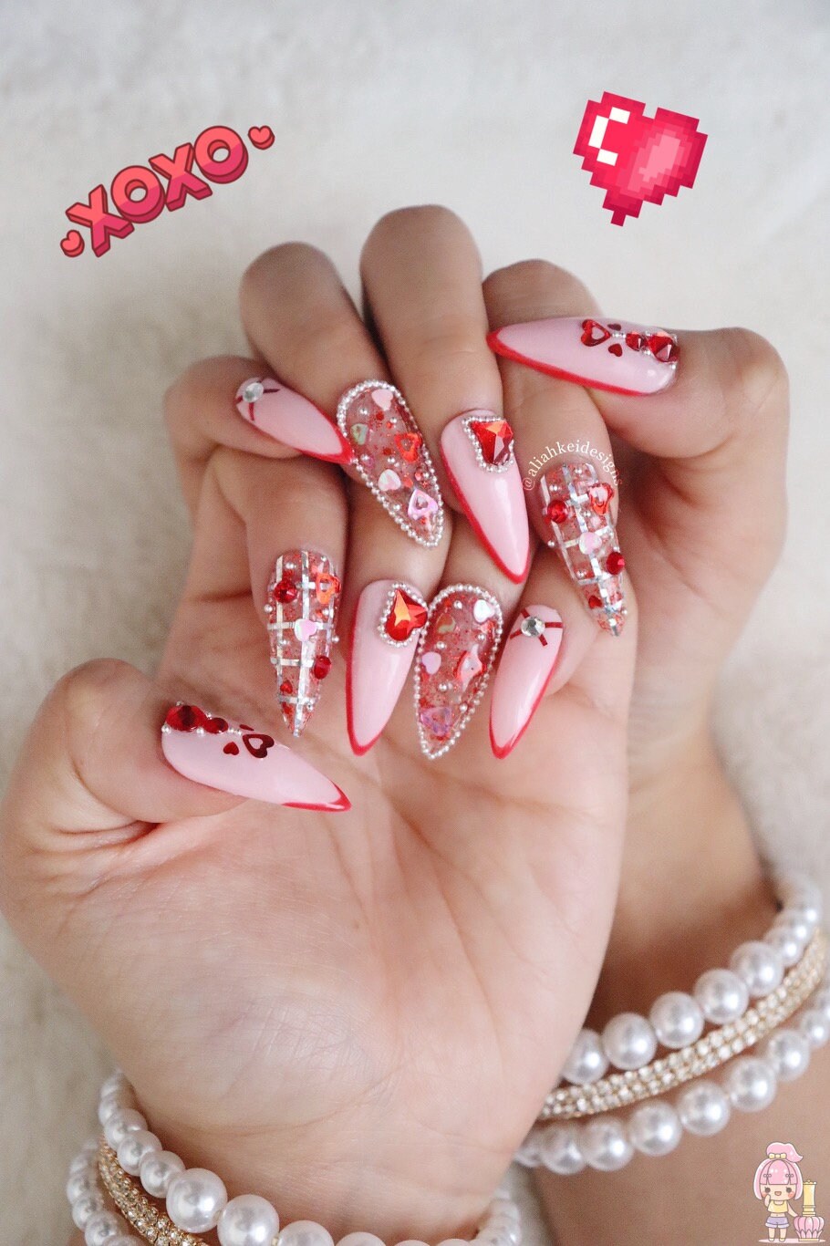 Pink & Rot Drücken Sie Auf Die Nägel | Kawaii Süße |Prinzessinnen |Fake |stiletto |Swarovski Nägel| Gel Pink & Rot Drücken Sie Auf Die Nägel | Kawaii Süße |Prinzessinnen |Fake |stiletto |Swarovski Nägel| Gel von AliahKeiDesigns