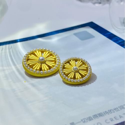 5 Stück Vintage Perlen Rand Runde Sonnenblume Zinklegierung Knöpfe Golden Antik Silber Hand Nähen für Wolle Mantel Jacke Hut DIY Handwerk Chic Europäischer Stil Frühling Zubehör von Alice_Star
