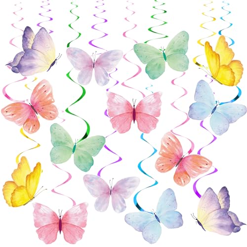 Alicer 28pcs Bunte Schmetterlinge hängende Wirbel, Frühling Party Papier Dekoration Frühling Graduation Party Papier Dekoration Schmetterling Geburtstag hängende Wirbel für Mädchen(Size:28pcs) von Alicer