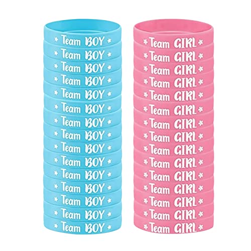 Alicer Silikonarmbänder für Gender Reveal, 30 Stück Armbänder für Gender Reveal Party Dekoration, Armband Team Boy Gold Girl, Armbänder zur Enthüllung des Geschlechts, Blau und Rosa, für Babyparty von Alicer