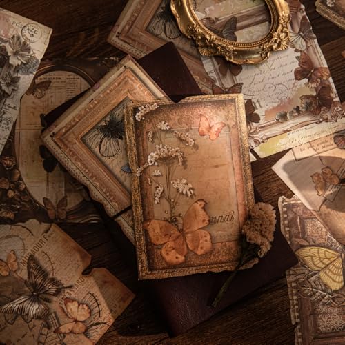 Alideco 120 Stück Vintage Pflanze Blume Schmetterling Scrapbooking Papier für Journaling Supplies, dekoratives Bastelpapier für Junk Journals (anxiangmuse) von Alideco