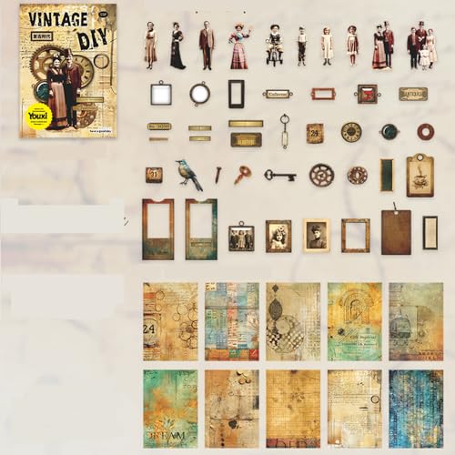 Alideco 55 Stück Vintage Charaktere Digital Steampunk Spitze Scrapbooking Papier für Journaling Supplies, dekoratives Bastelpapier für Junk Journals (Fugushidai) von Alideco
