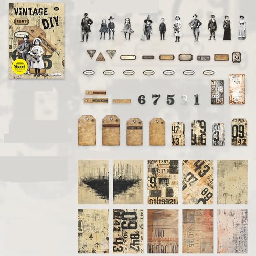 Alideco 55 Stück Vintage Charaktere Digital Steampunk Spitze Scrapbooking Papier für Journaling Supplies Dekoratives Bastelpapier für Junk Journals (Heibaishuzi) von Alideco