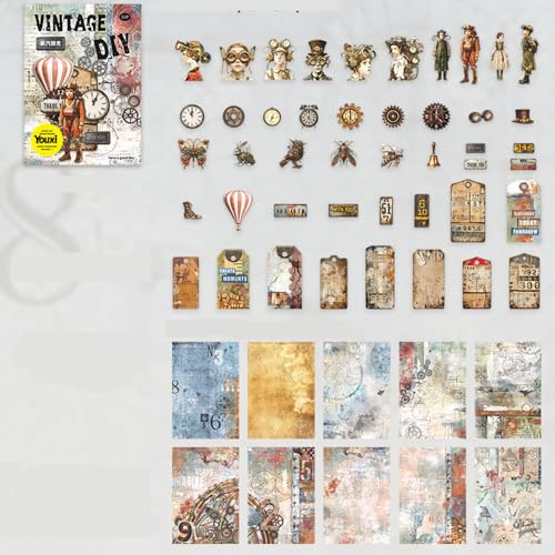 Alideco 55pcs Vintage Characters Digital Steampunk Lace Scrapbooking Paper for Journaling Supplies, Decorative Craft Paper for Junk Journals (zhengqipengke) von Alideco