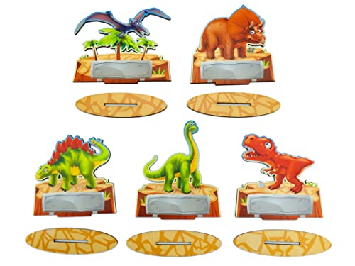 5 x Dinosaurier Party Tischkarten für Kindergeburtstag Dino Party Platzkärtchen aus ökologischem Karton - für Mädchen Jungen Kinder, lustige Tischkärtchen als Deko zum Geburtstag - Made in Germany von Alimpia