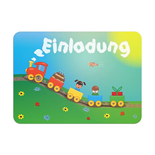 Einladungskarten für Kindergeburtstag 10x Party - Design: freundlicher Zug Eisenbahn Lok - die Einladung für Mädchen Jungen Kinder Einladungskarte zum Geburtstag Einschulung und Kinderparty DIN A6 von Alimpia