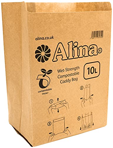 Alina kompostierbarer Papier-Caddy-Müllbeutel/Lebensmittelabfall-Müllbeutel/biologisch abbaubarer 10-Liter-Papiersack (braun, 25 Beutel) von Alina