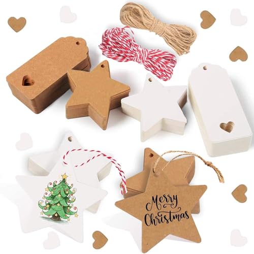 Alintor 100stk. Stern Geschenkanhänger Weihnachten, Weihnachtsanhänger mit 20m Schnur, Geschenkband Weihnachten Anhänger für Likörflaschen, Marmeladengläser, Namensschilder, Flaschenetiketten Alintor 100stk. Stern Geschenkanhänger Weihnachten, Weihnachtsanhänger mit 20m Schnur, Geschenkband Weihnachten Anhänger für Likörflaschen, Marmeladengläser, Namensschilder, Flaschenetiketten von Alintor