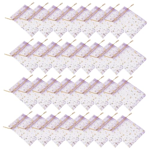 Alipis 100 Stück Organza Geschenkbeutel mit Zugband Transparente Kleine Säckchen für Hochzeit Party Geburtstag Vielseitige Süßigkeiten Schmuckverpackung Stern-mond Muster von Alipis