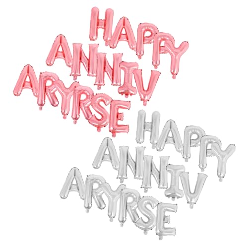 Alipis 2 Sätze Happy Anniversary Ballons aus Aluminiumfolie Silber und Roségold Schnelles Aufblasen Langlebige Partydeko für Hochzeitsjubiläum und Feierlichkeiten von Alipis