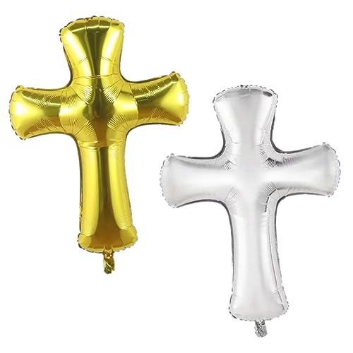 Alipis 2 Stück Kreuzförmige Folienballons in Gold und Silber Dekoration für Taufe und Babyparty Auffällige Farben Festliche Feierdeko für Geburtstag und Christening von Alipis