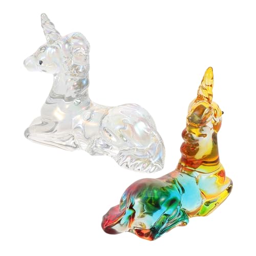 Alipis 2 Stück Teiliges Einhorn Kristall Figurinen Tier Skulpturen aus Kristall Kompakte Tischdekoration für Büro und Schlafzimmer Platzsparendes Langlebiges Wohnaccessoire von Alipis
