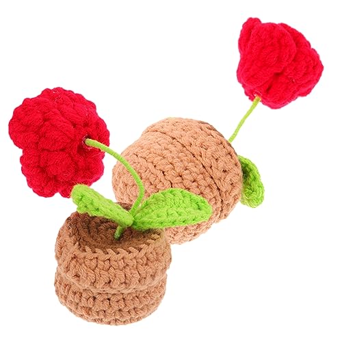 Alipis 2 Stück Teiliges Mini Häkelblumen Rote Rosen im Topf Handgefertigte Bürodekoration Realistische Kleine Häkelblumen Stabile Tischdeko von Alipis