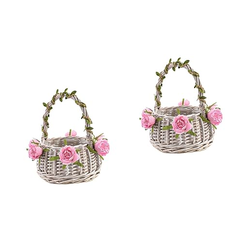 Alipis 2 Stück Zarter Blumenkorb Für Hochzeiten Handgefertigter Rattankorb Für Brautpartys Blumenmädchenkorb Griff Für Hochzeitsblumen Hochzeitsparty-zubehör von Alipis
