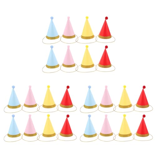 Alipis 24 Kegel-Partyhüte – Kegelhüte zum Geburtstag für Kleinkinder mit Pompons und goldenem Rand – Party-Kopfbedeckung aus Papier für Baby- und Kinderfeiern und Festival-Dekoration von Alipis