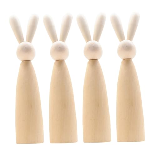 Alipis 4 Stück Holzhase DIY Bastelset Ostern DIY Holzkaninchen Steckpuppen Unvollendete Holzpflockpuppe Basteln Holzdekoration Hasentier von Alipis