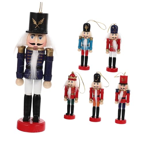 Alipis 6 Stück Teiliges Holz Weihnachtsdeko Set mit Bunten Nutcracker Puppen Handbemalte Tischdeko für Wohnzimmer Schlafzimmer Auto Klassische Weihnachtsornamente Festliche Holzfiguren von Alipis