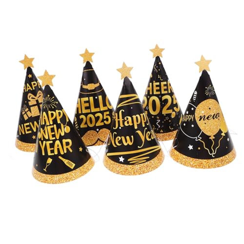 Alipis 6 Stück Teiliges Neujahrs Partyhüte aus Papier mit Elastischem Band Leichte Neujahrskegel für Fotospaß Einfache Montage Goldglitzernde als Festliche Kopfbedeckung von Alipis