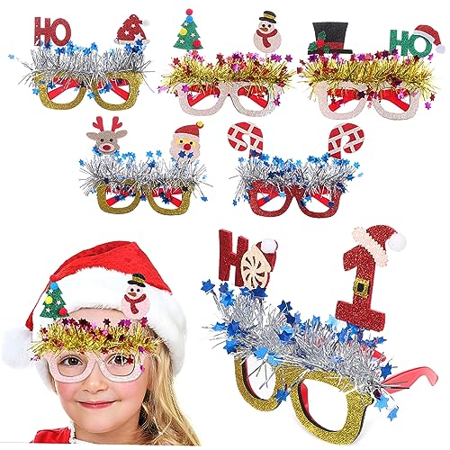 Alipis 6Paare Glitzernde Weihnachtsbrillen Festliche Partybrille mit Pailletten Dekorative Brille für Weihnachtsfeiern Vielseitig Einsetzbare Requisiten für Fotoshootings von Alipis