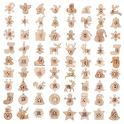Alipis 72 Stück Weihnachtskalender Zahlen Holz Anhänger für Countdown DIY Christbaumschmuck Adventskalender Dekoration für Festliche von Alipis