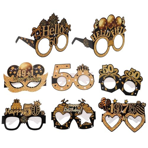 Alipis 8 Stück Papier-Geburtstagsbrillen: Happy Birthday Party 50. Brillen-Dekoration – Lustige Fotoautomaten-Requisiten für die 50-Jahre-Feier von Alipis