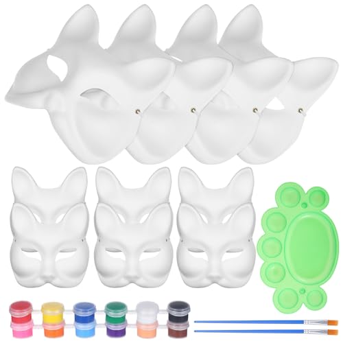 Alipis Diy-Katzenmasken-Set: 12 Stück 10 Unbemalte Fuchs-Papiermasken Mit 2 Pinseln 12 Farbpalette Tier-Verkleidungs-Halbmaske Einfache Maskerade-Masken Für Partygeschenke Requisiten von Alipis