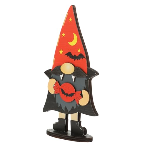 Alipis Halloween Holz Gnom Tischdekoration mit Flachem Boden Stabile Halloween Dekofigur aus Holz Gearbeiteter Holzgnom für Festliche Tischdekoration Langlebiges Holzhandwerk für von Alipis