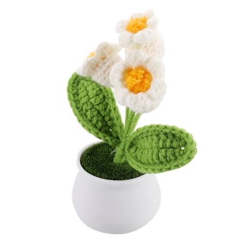 Alipis Handgefertigte Häkelblumen Deko Künstliche Weiße Glockenblume aus Wolle Natürlicher Look Pflegeleicht Vielseitige Topfpflanze für Auto Büro und von Alipis