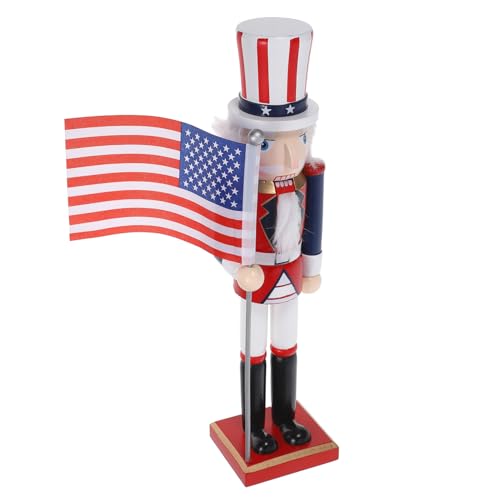 Alipis Holz-Soldat mit Beweglichem Mund Flagge Traditionelle Amerikanische Weihnachtsdekoration für Regal Tisch Kamin Patriotische Kleine Holzfigur von Alipis