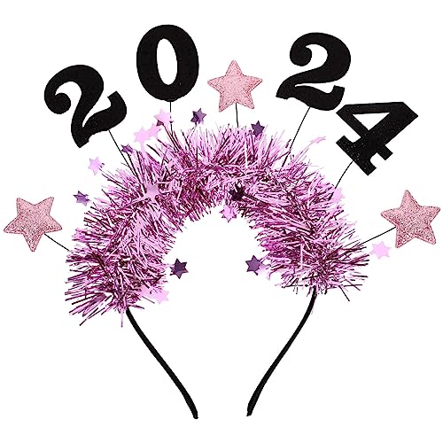 Alipis Neujahrs-Stirnband 2024 Glitzer-Kopfbedeckung Stern-Lametta-Haarband Vorabend-Haarband Kopfschmuck Feiertags-Lametta-Stirnband von Alipis